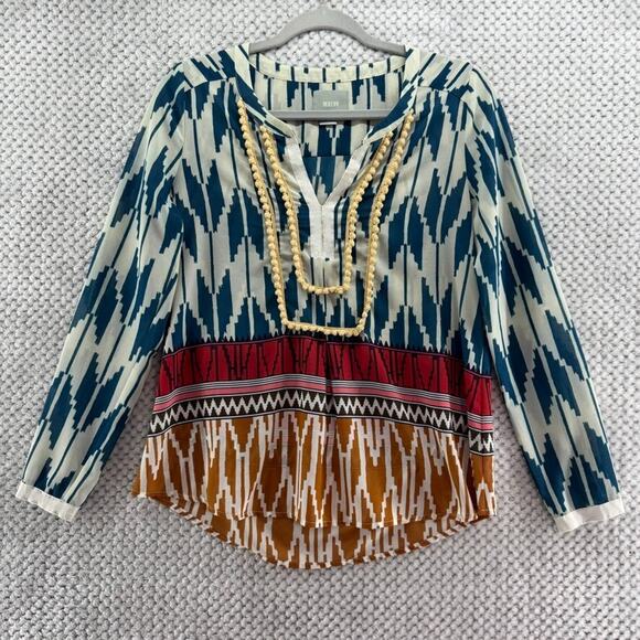 Maeve Top 2 Green Arrow Print Western Rohana V-Neck Long Sleeve Lightweight - Picture 2 of 13